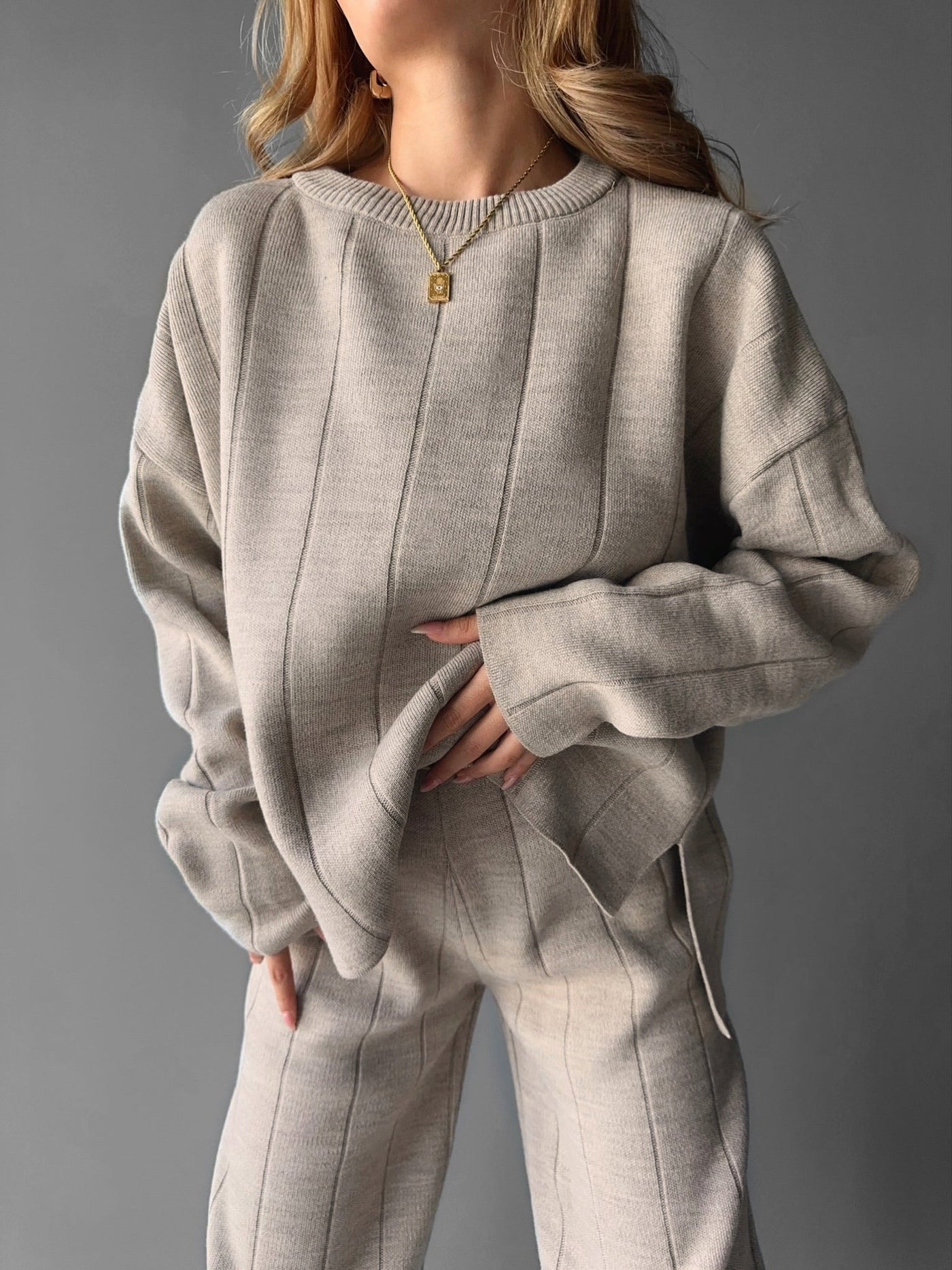 Knit Textured Sweater - Light Grey