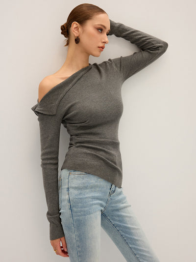 One Shoulder Ribbed Knit Top