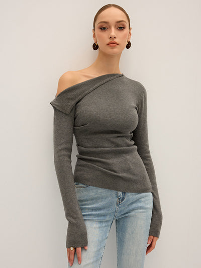 One Shoulder Ribbed Knit Top