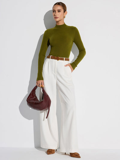 Mock Neck Wool-Blend Knit Top