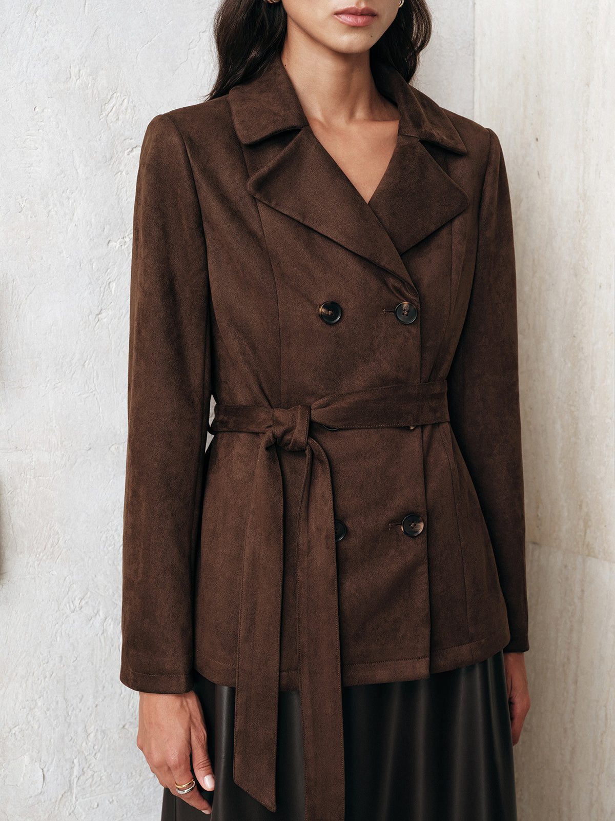 Belted Double-Breasted Suede Jacket