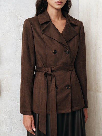 Belted Double-Breasted Suede Jacket