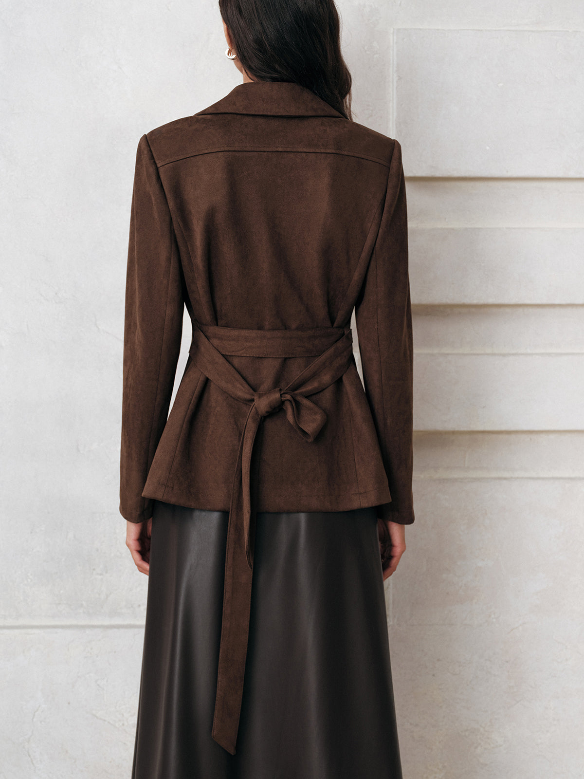 Belted Double-Breasted Suede Jacket