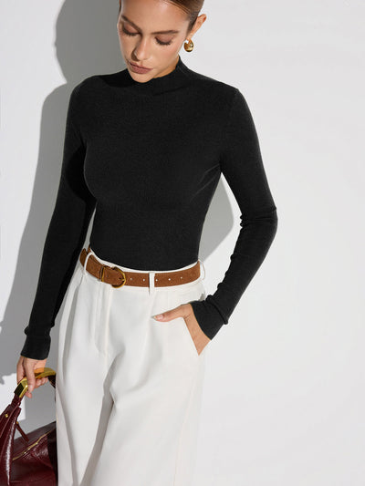 Mock Neck Wool-Blend Knit Top