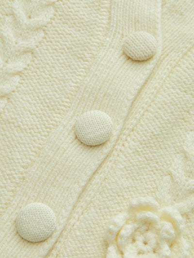 3D Floral Collared Cable Knit Top