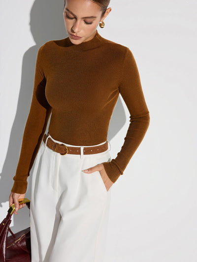 Mock Neck Wool-Blend Knit Top