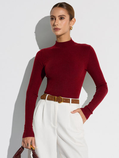 Mock Neck Wool-Blend Knit Top