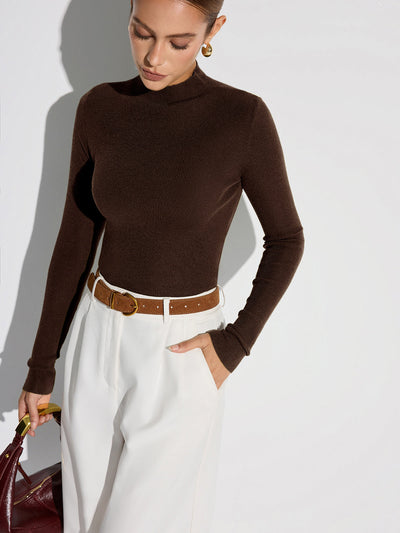 Mock Neck Wool-Blend Knit Top