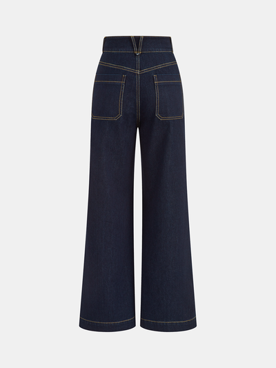 High-Waisted Double-Button Straight-Leg Denim Pants