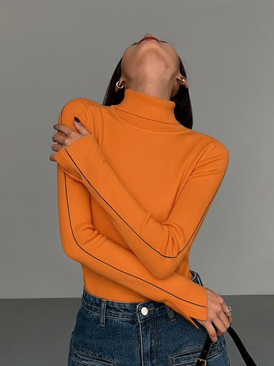 Contrast Piping Turtleneck Sweater