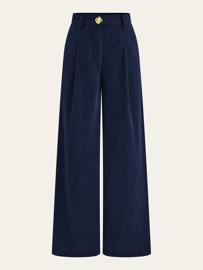 Corduroy Wide-Leg Pleated Pants