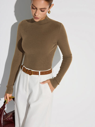 Mock Neck Wool-Blend Knit Top