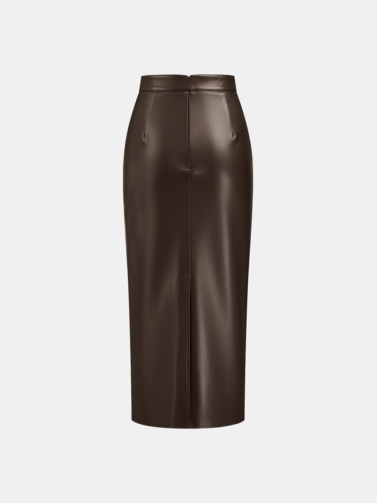 Ruched Slit PU Leather Midi Skirt