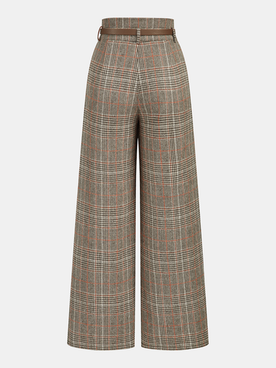 Belted Plaid High-Waisted Pants