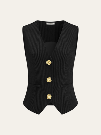 Corduroy V-neck Buttoned Vest