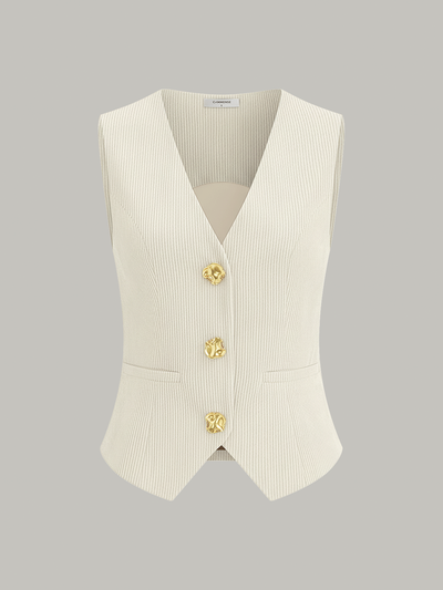 Corduroy V-neck Buttoned Vest