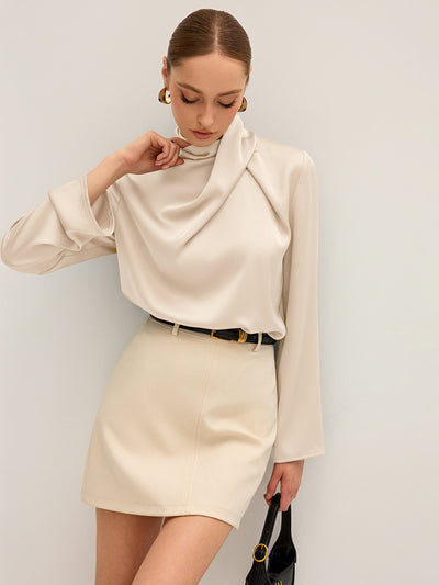 Satin Draped High Neck Blouse