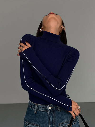Contrast Piping Turtleneck Sweater