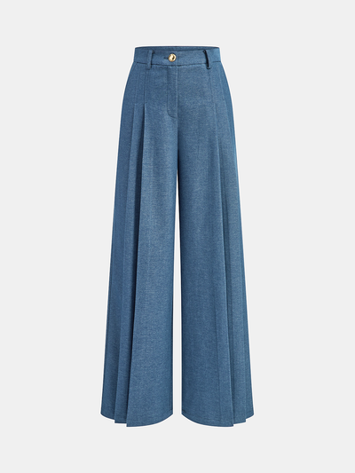 Mid-Waisted Pleated Wide-Leg Pants