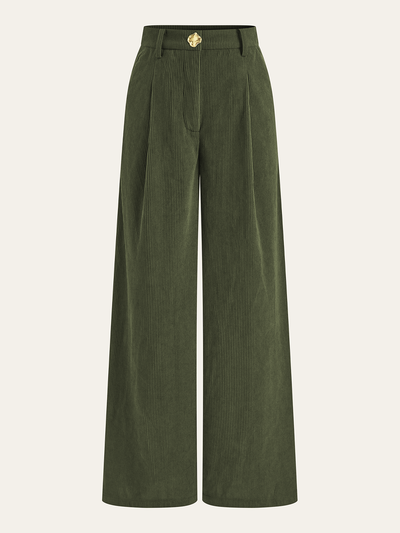 Corduroy Wide-Leg Pleated Pants