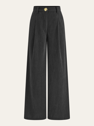 Corduroy Wide-Leg Pleated Pants