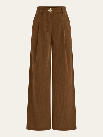 Corduroy Wide-Leg Pleated Pants