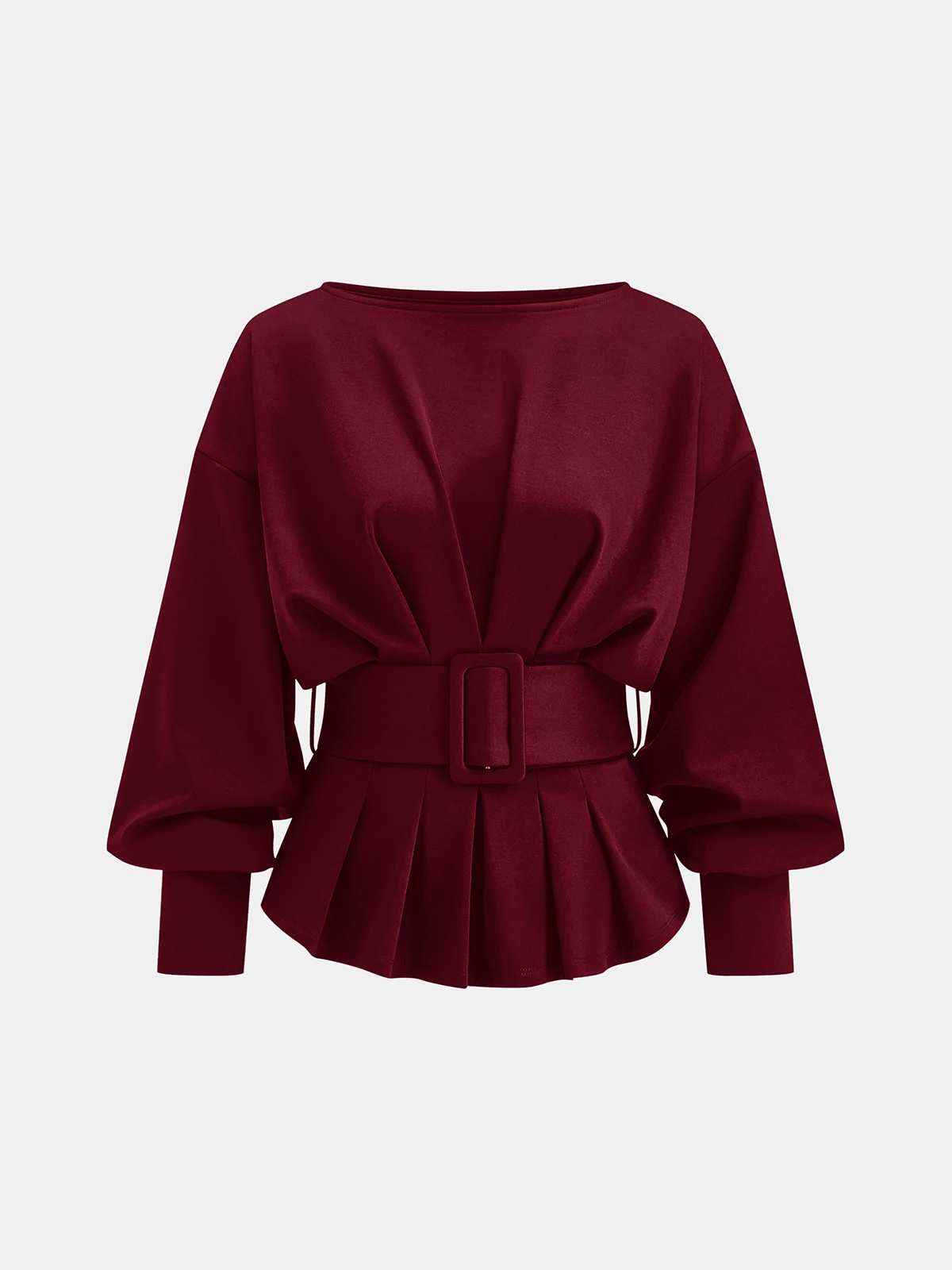 Boat Neck Peplum Sweatshirt with Wide Belt