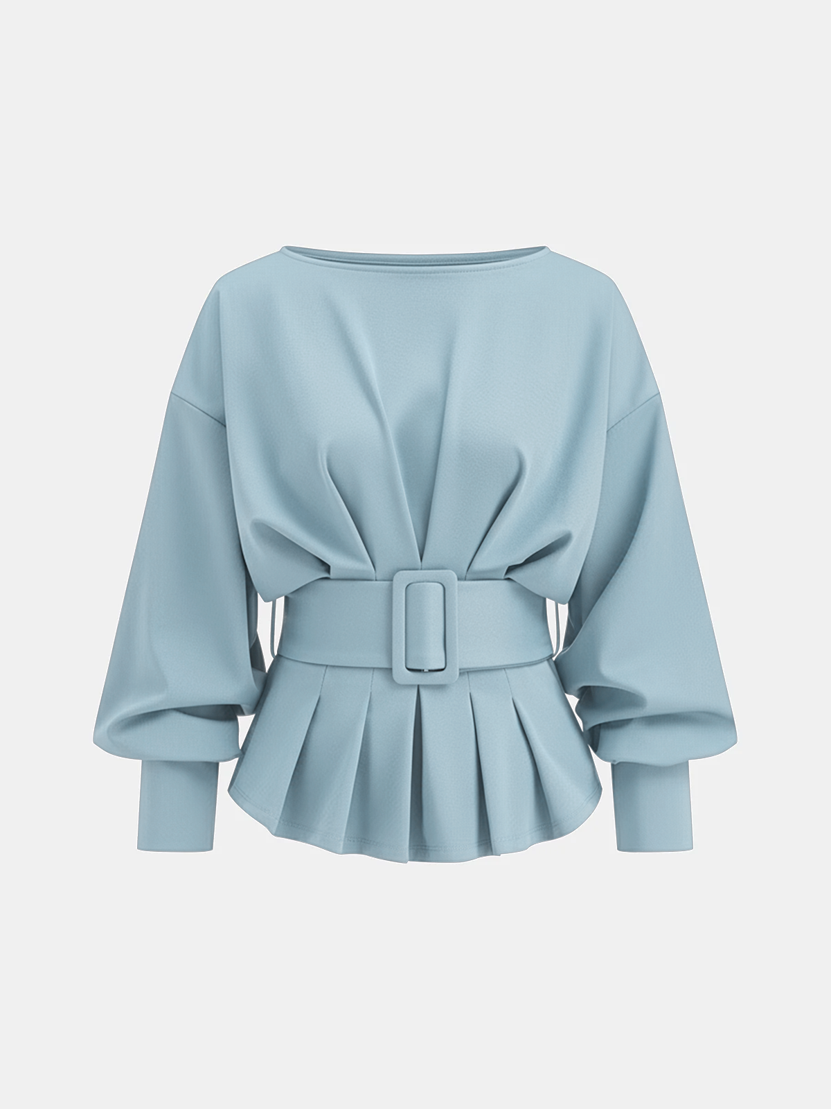 Boat Neck Peplum Sweatshirt with Wide Belt