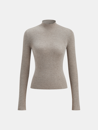 Mock Neck Wool-Blend Knit Top
