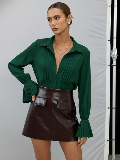 Pleated Bell Sleeve Shirt