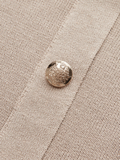 Metal Button Collared Cardigan and Midi Skirt Set