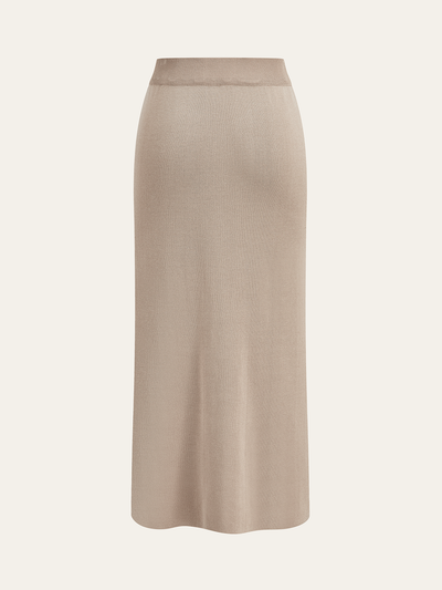 Metal Button Collared Cardigan and Midi Skirt Set