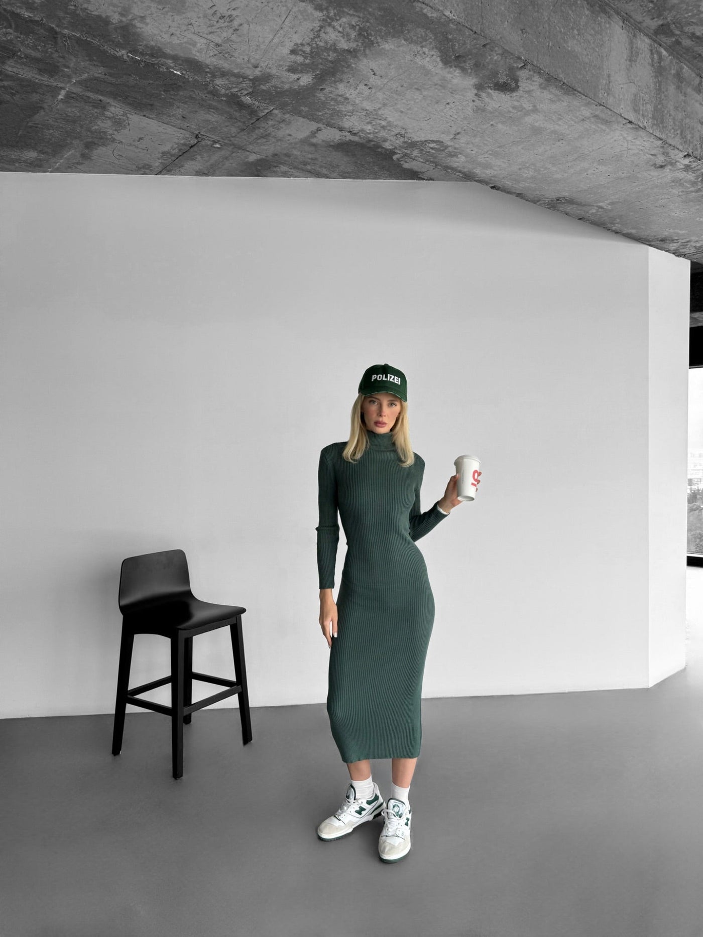High Neck Knit Dress - Petrol