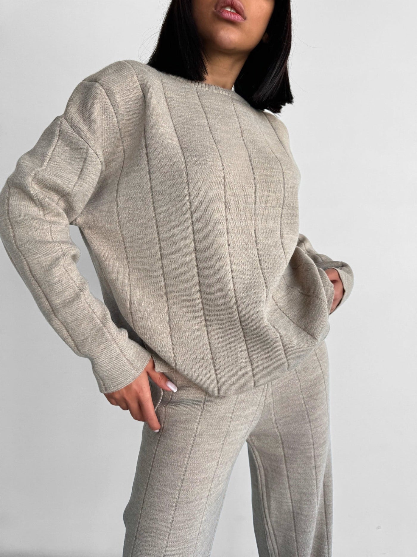 Knit Textured Sweater - Light Grey