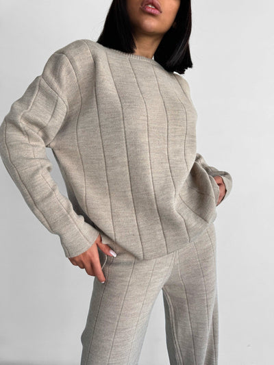 Knit Textured Sweater - Light Grey