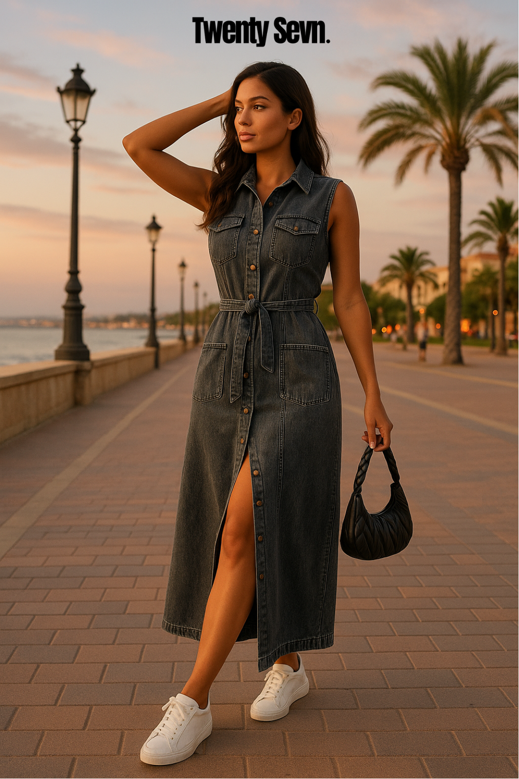 Drea Denim Midi Dress with Waistband