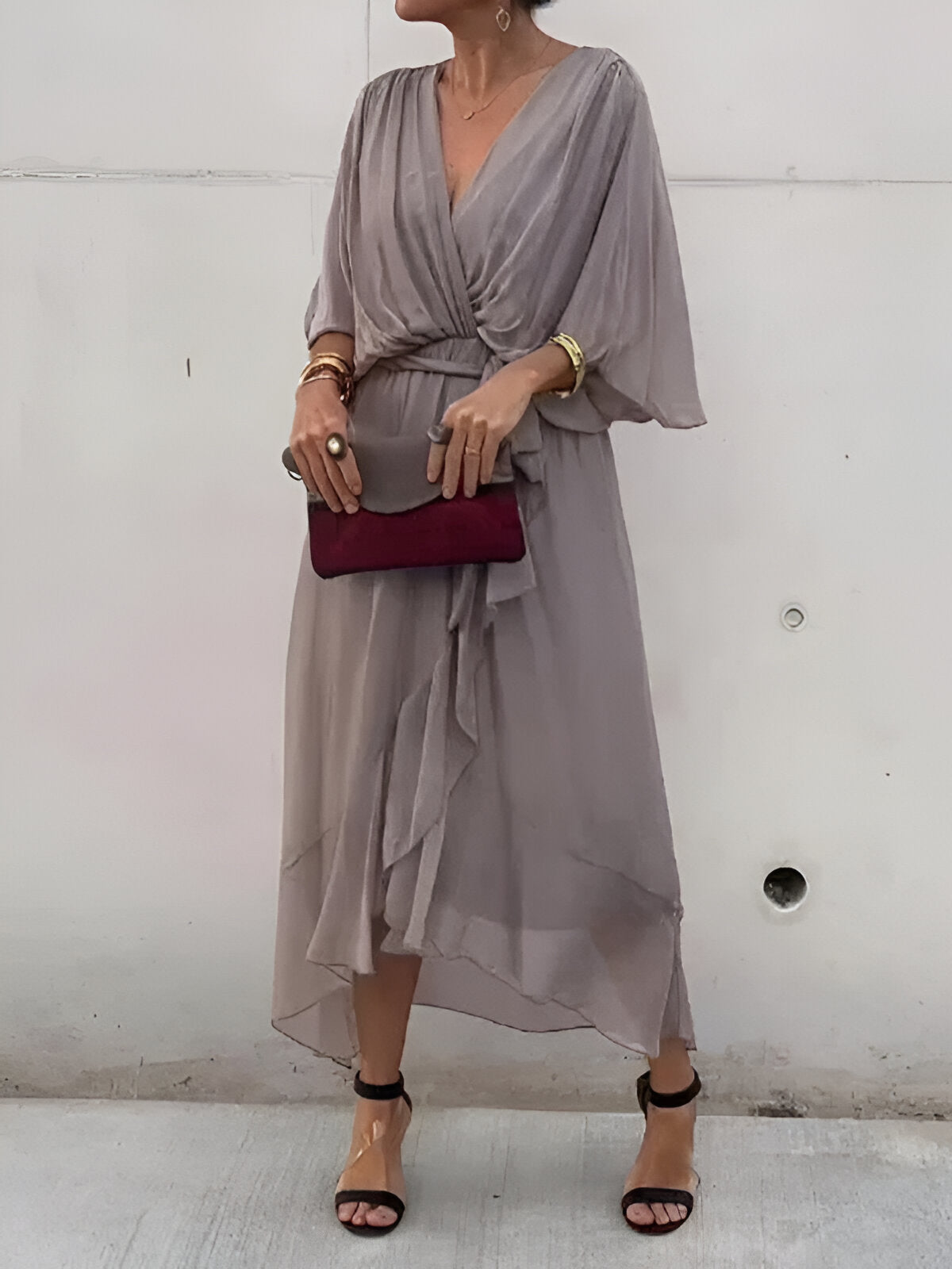 Monica™ | Chiffon dress with V-neck