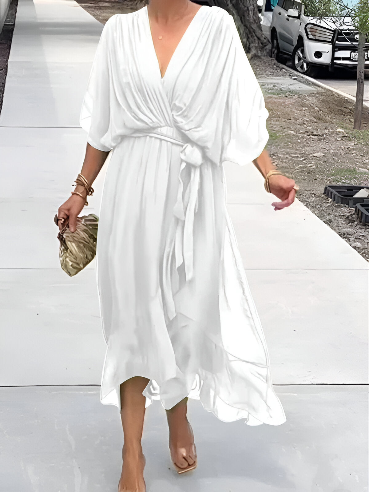 Monica™ | Chiffon dress with V-neck