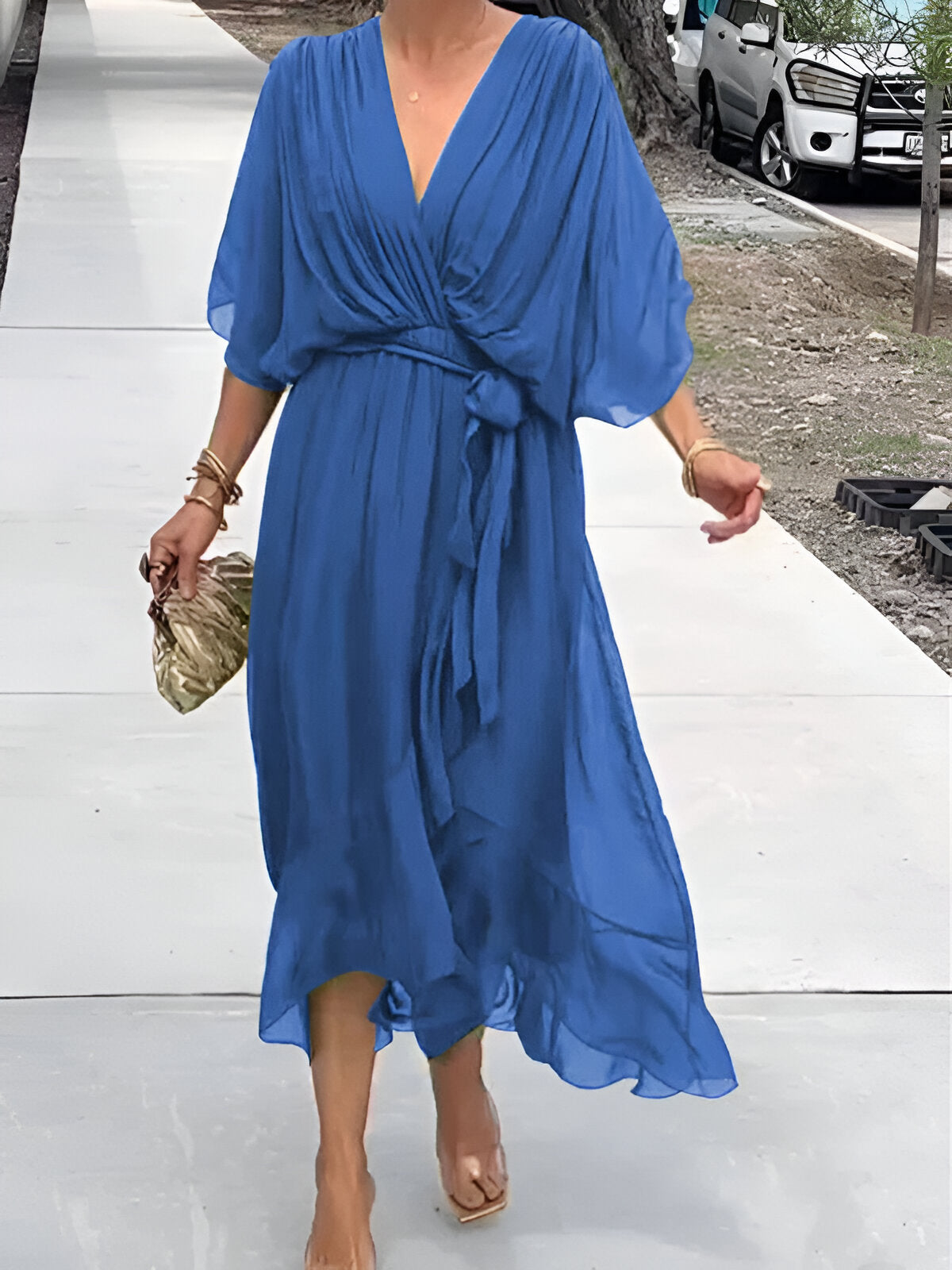 Monica™ | Chiffon dress with V-neck