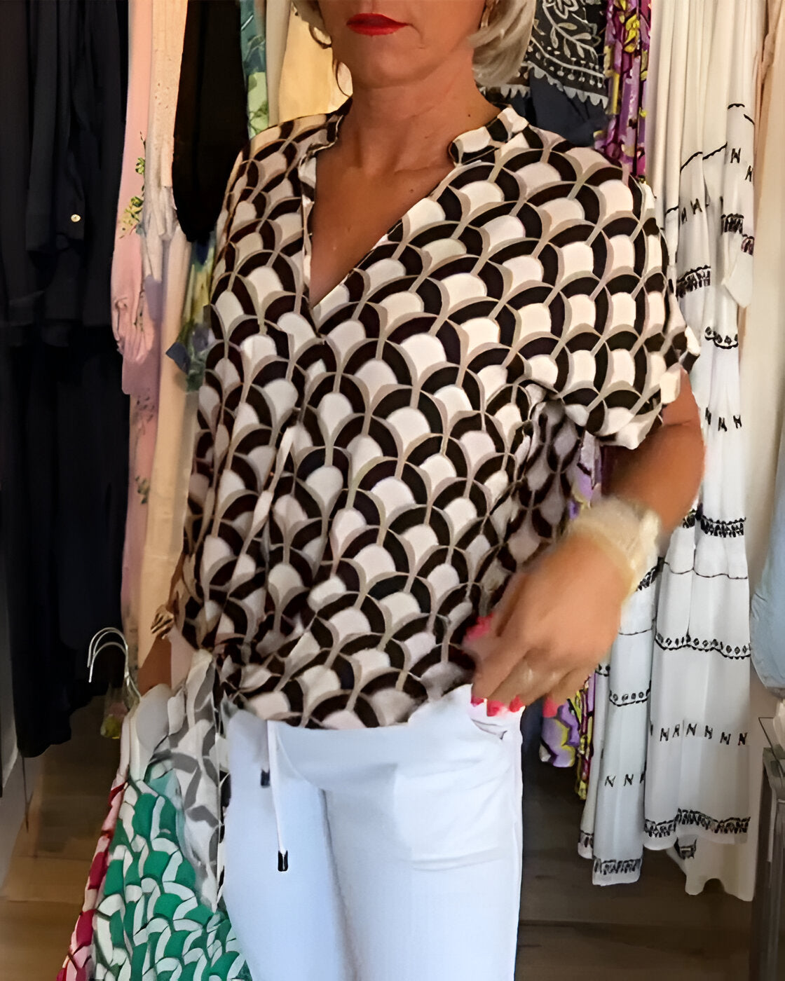 Elena™ | Casual Top With Print And V Neck