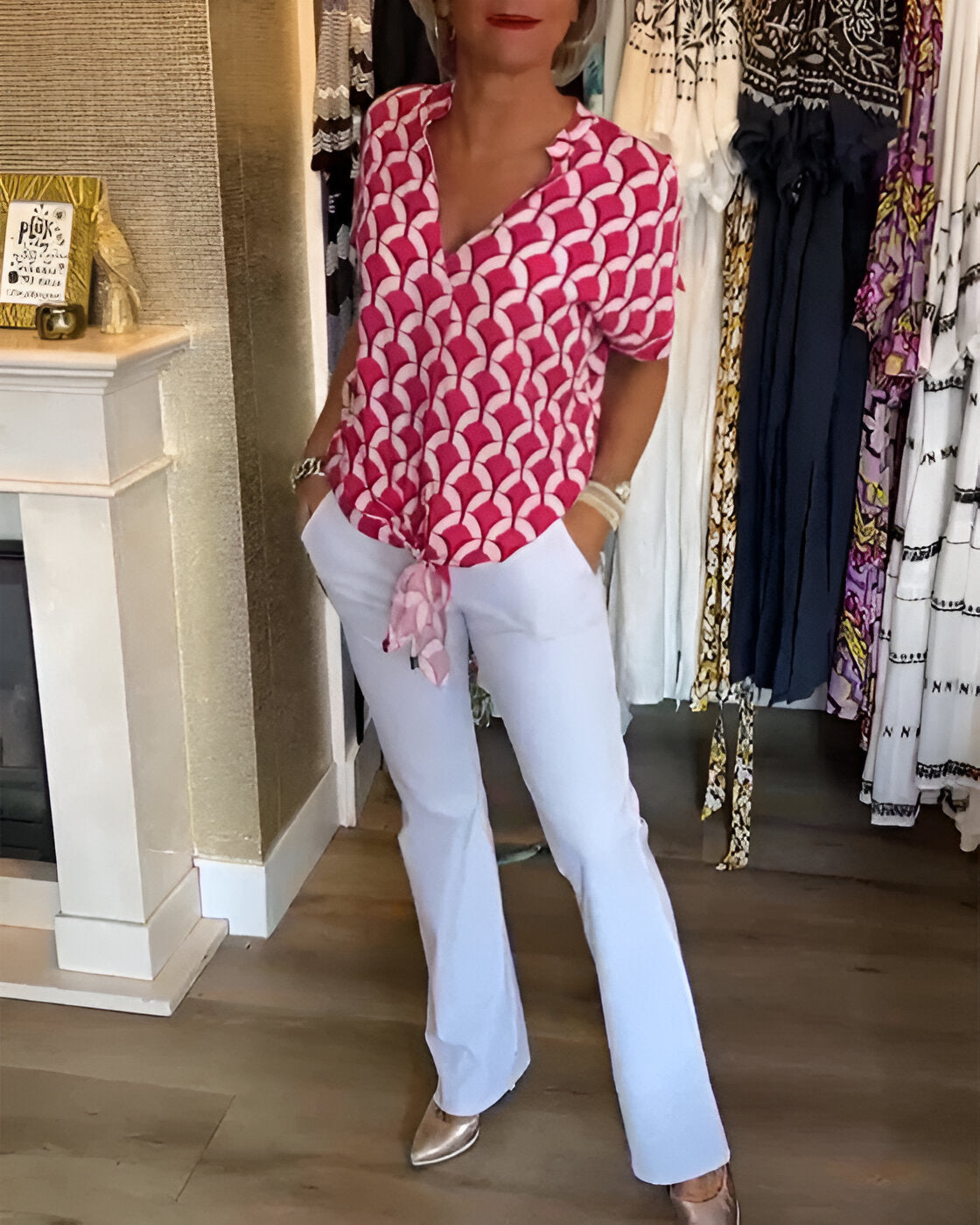 Elena™ | Casual Top With Print And V Neck