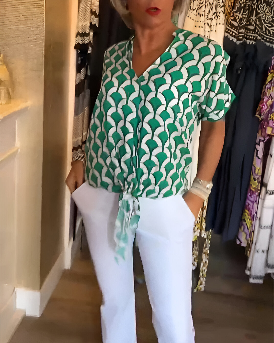 Elena™ | Casual Top With Print And V Neck