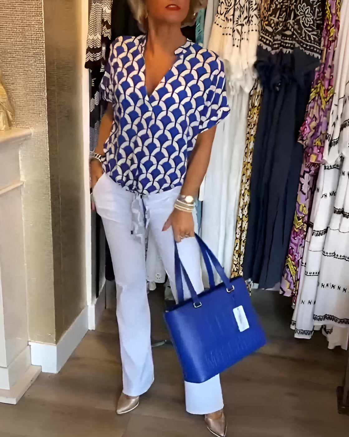 Elena™ | Casual Top With Print And V Neck