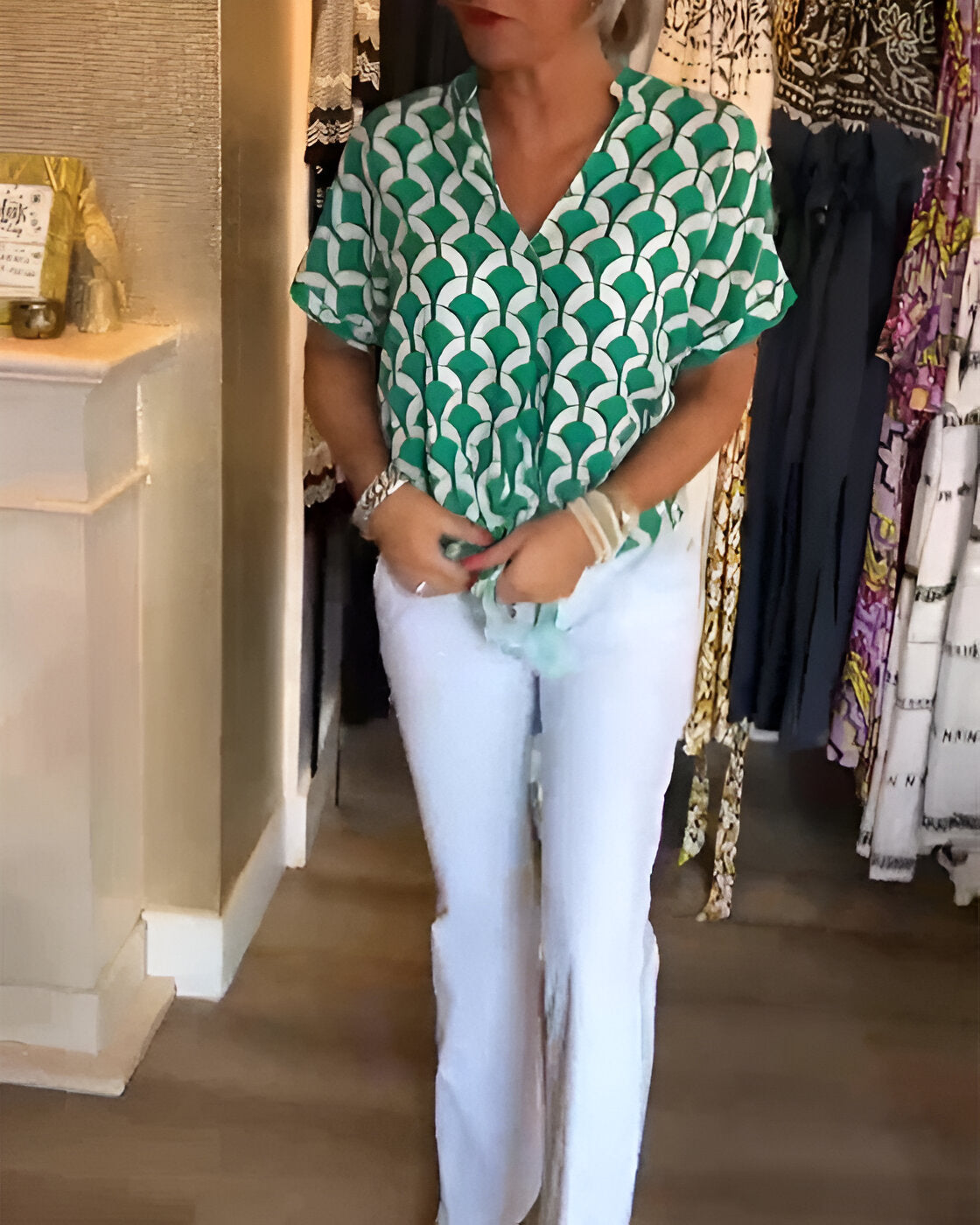 Elena™ | Casual Top With Print And V Neck
