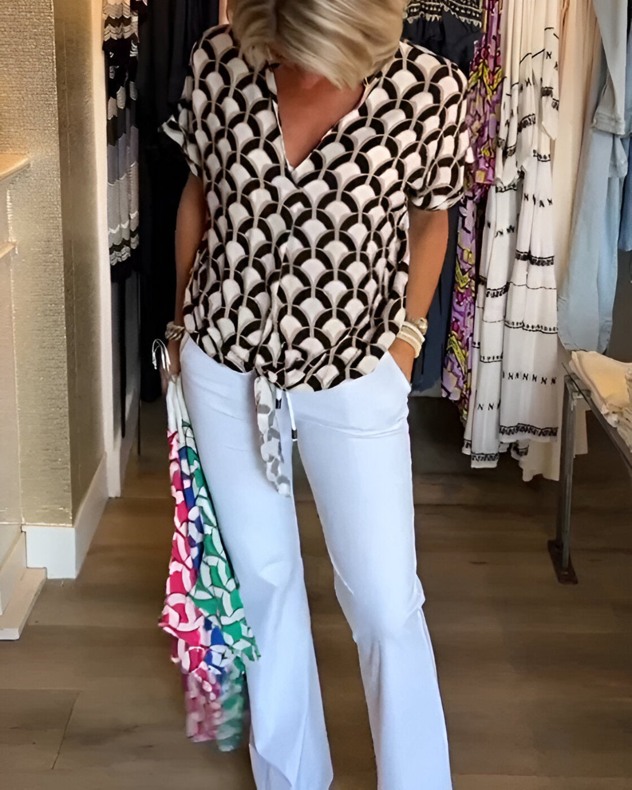 Elena™ | Casual Top With Print And V Neck